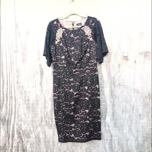 ADRIANNA PAPELL Juliet Black Lace Overlay Sheath Dress Women's Size 10